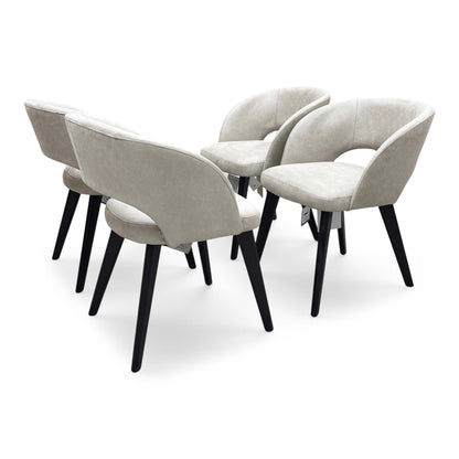 Full View Furniture Village Stone International ‘Goya’ R066 set of 4 contemporary fixed dining chairs, handcrafted in Italy and upholstered in elegant vintage taupe fabric.