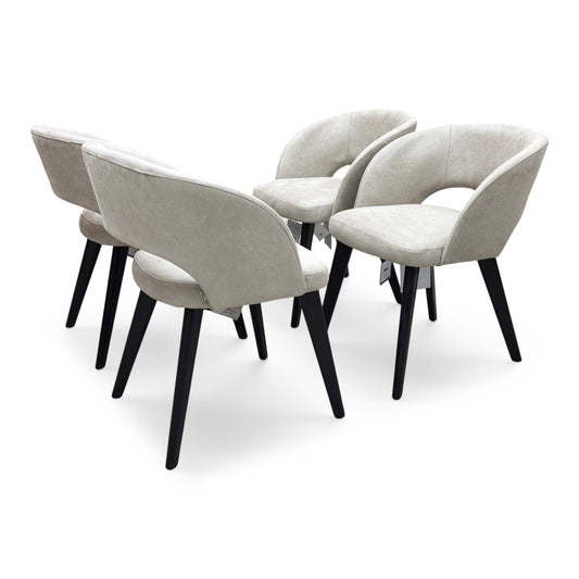 Full View Furniture Village Stone International ‘Goya’ R066 set of 4 contemporary fixed dining chairs, handcrafted in Italy and upholstered in elegant vintage taupe fabric.