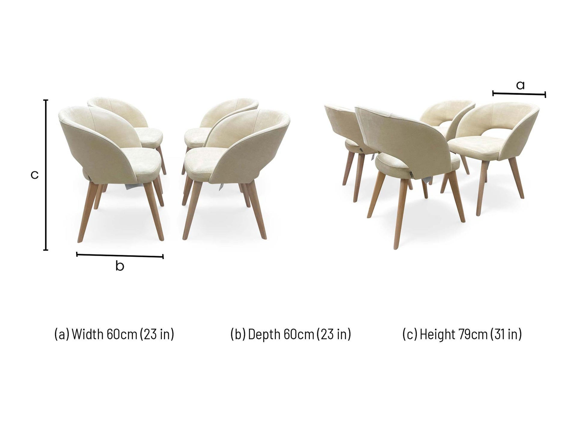 Technical dimension guide for the Goya chair: Height 79cm, Width 60cm, and Depth 60cm.