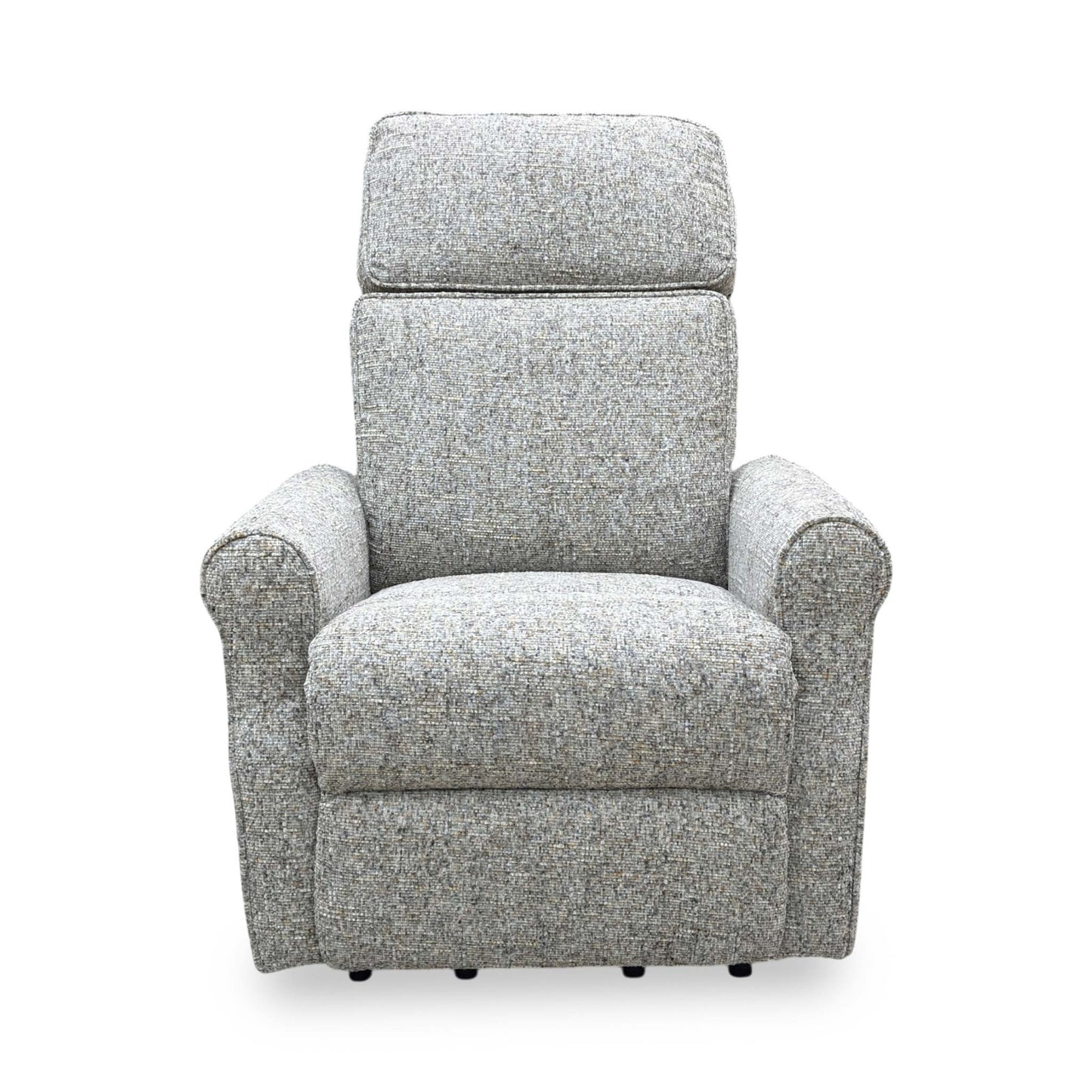 Front view of the chair's base and motorized reclining mechanism components.