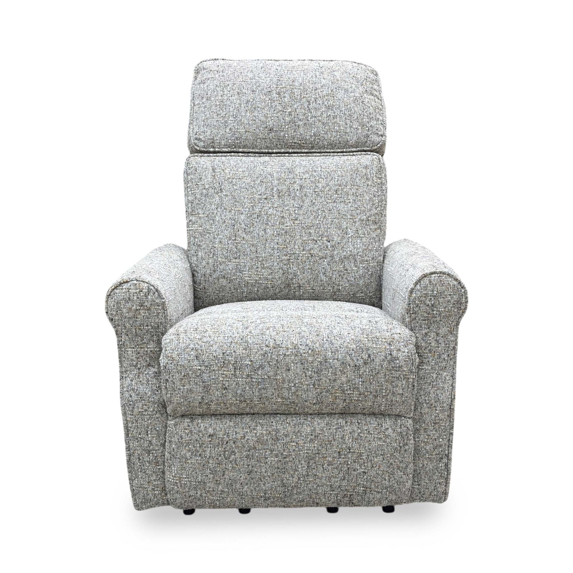 Front view of the chair's base and motorized reclining mechanism components.