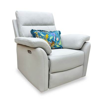 ‘Sally' Light Grey Leather 3 Seater + Power Recliner Chair Sofa Set