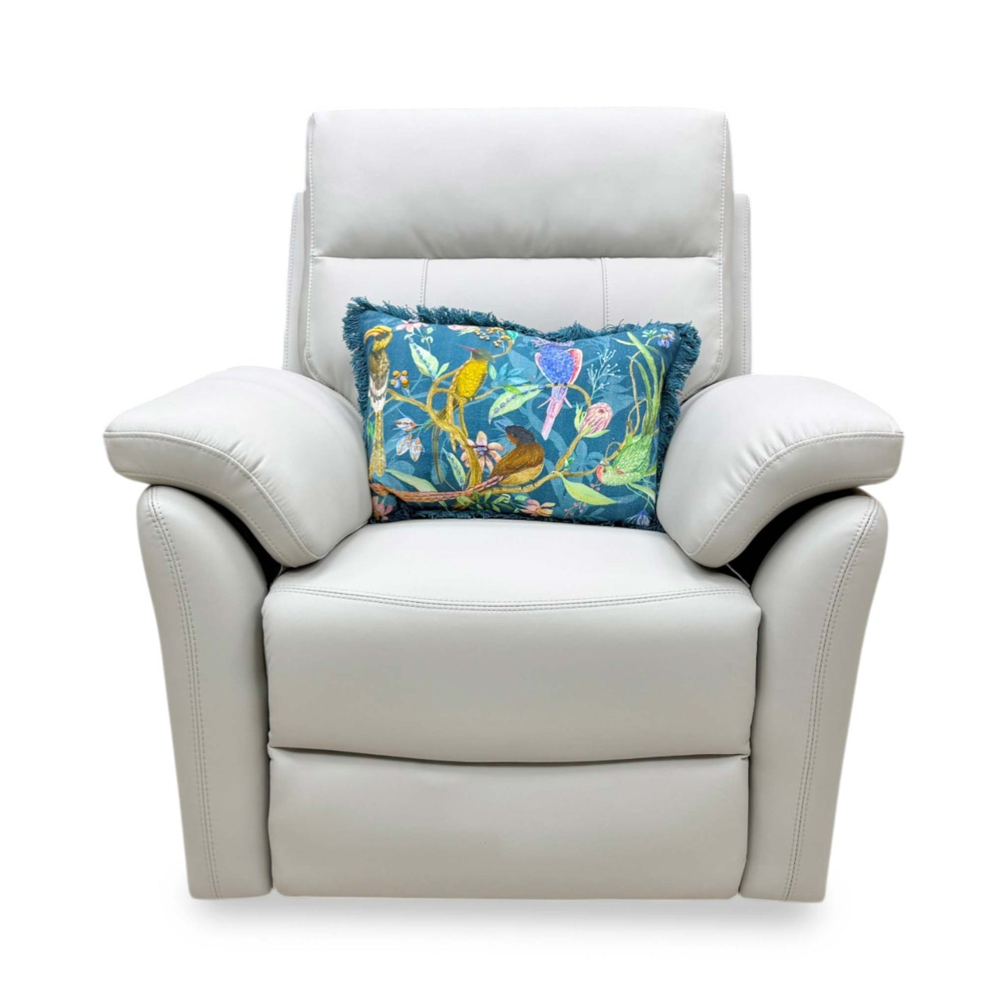‘Sally' Light Grey Leather 3 Seater + Power Recliner Chair Sofa Set