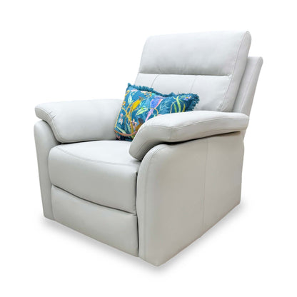 ‘Sally' Light Grey Leather 3 Seater + Power Recliner Chair Sofa Set