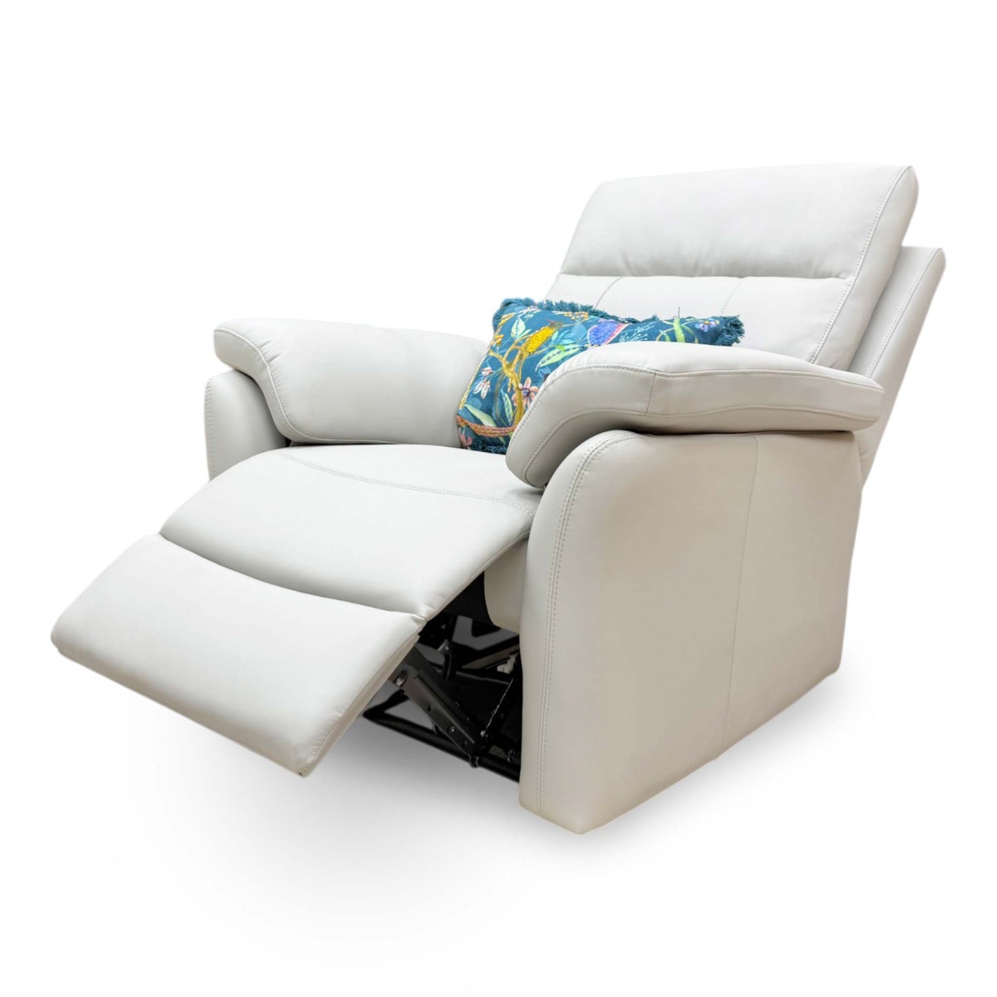 ‘Sally' Light Grey Leather 3 Seater + Power Recliner Chair Sofa Set