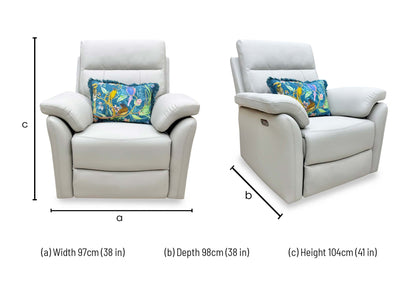 ‘Sally' Light Grey Leather 3 Seater + Power Recliner Chair Sofa Set
