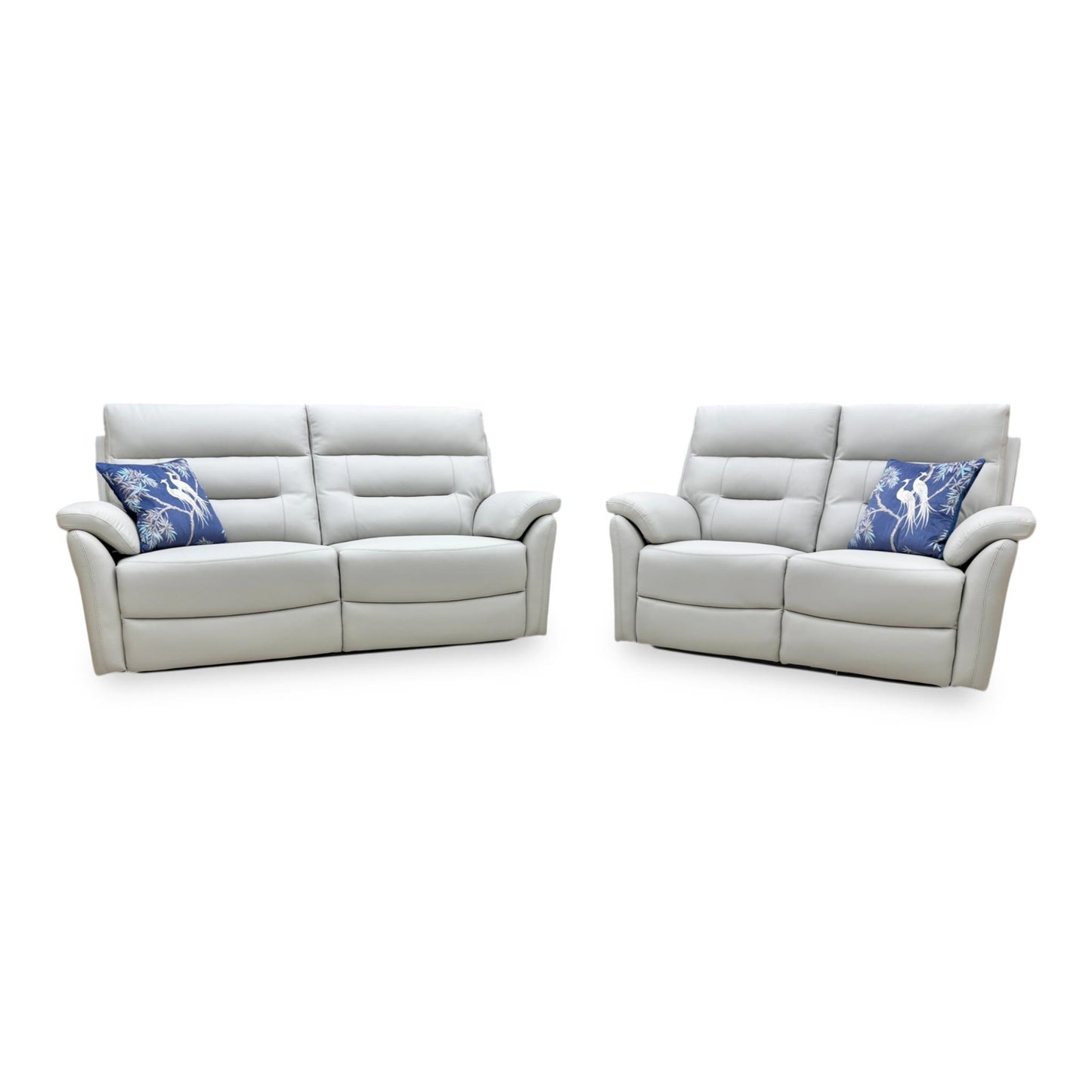 Front view of the 3-seater Sally power recliner sofa, emphasizing its spacious seating and clean, modern lines.