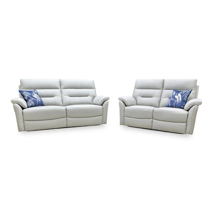 Front view of the 3-seater Sally power recliner sofa, emphasizing its spacious seating and clean, modern lines.