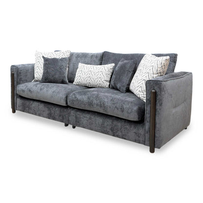 ‘Barney' Zurich Grey Celine Linen Fabric 4 Seater Classic Back Split Frame Sofa