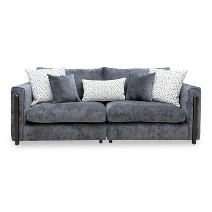 ‘Barney' Zurich Grey Celine Linen Fabric 4 Seater Classic Back Split Frame Sofa