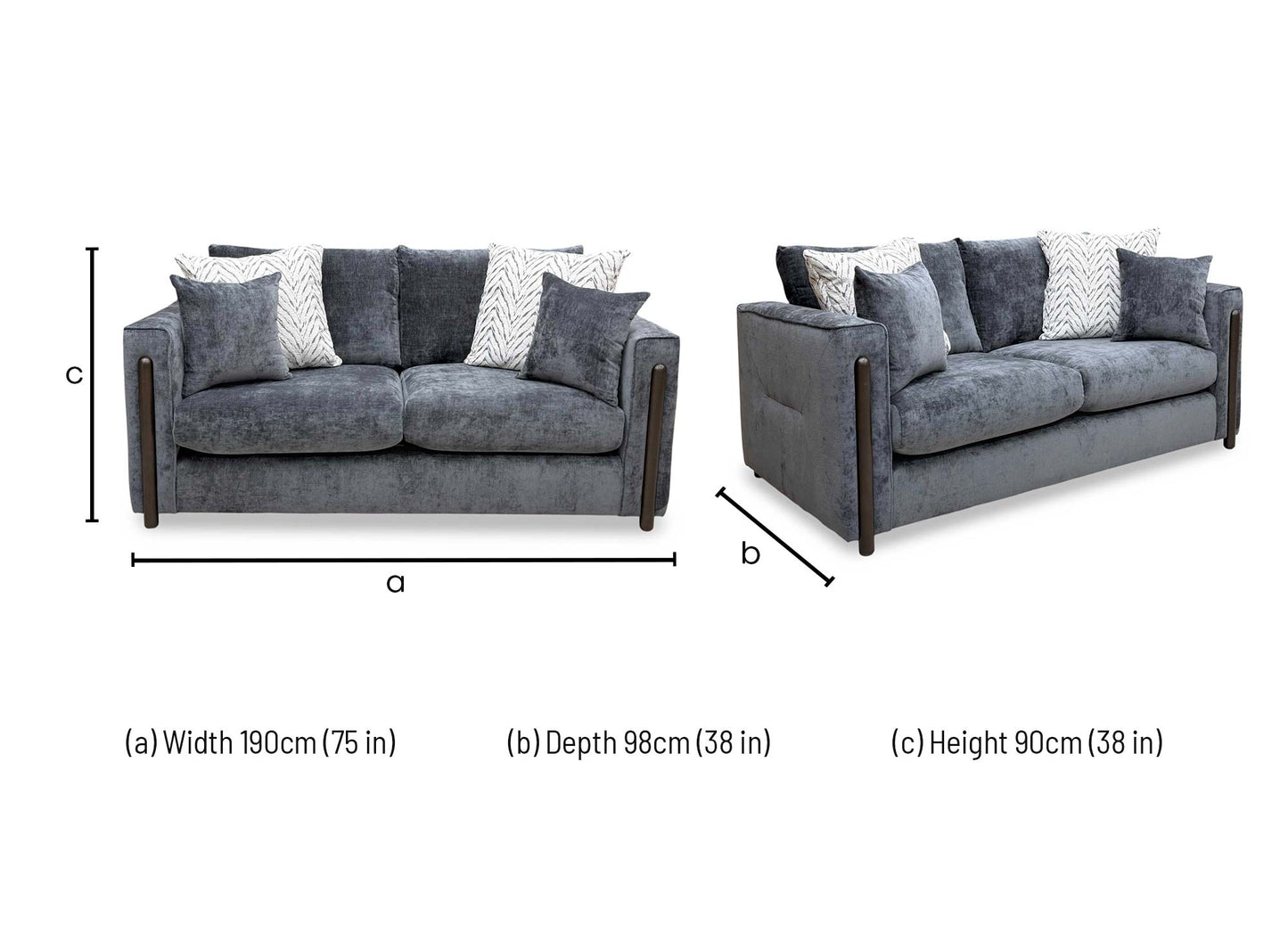 ‘Barney' Zurich Grey Celine Linen Fabric 3 Seater Classic Back Sofa