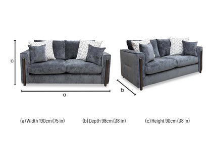 ‘Barney' Zurich Grey Celine Linen Fabric 3 Seater Classic Back Sofa