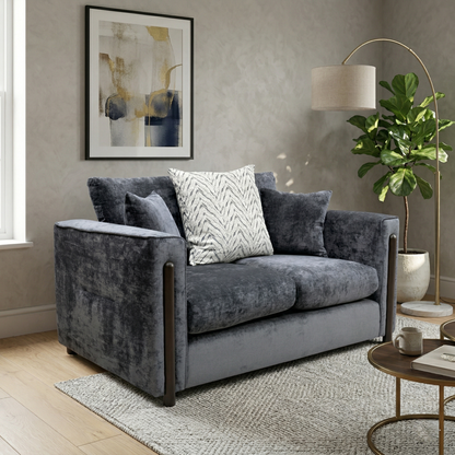 ‘Barney' Zurich Grey Celine Linen Fabric 2 Seater Classic Back Sofa