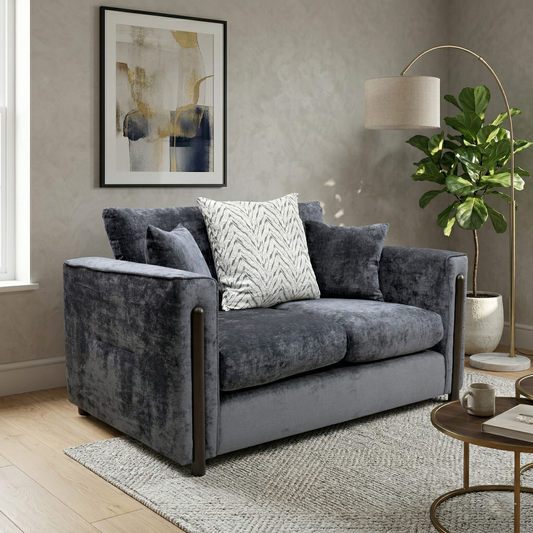 ‘Barney' Zurich Grey Celine Linen Fabric 2 Seater Classic Back Sofa