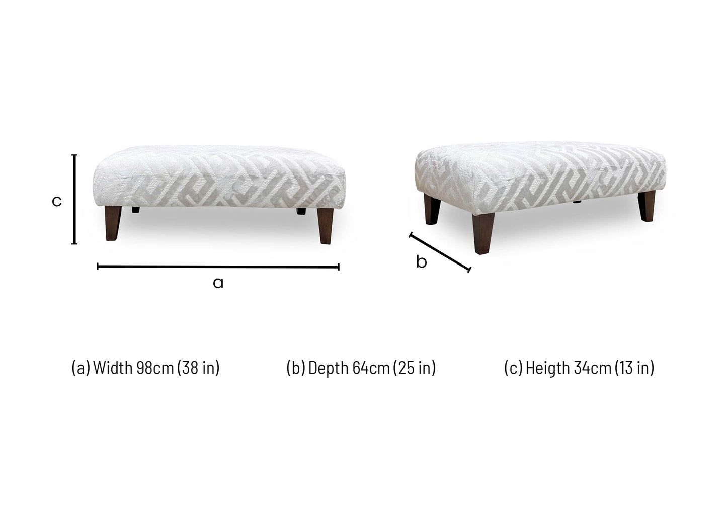 Technical dimension diagram for the ‘Tabitha’ Natural Patterned Fabric Bench Footstool: Width 120cm, Depth 60cm, Height 40cm.