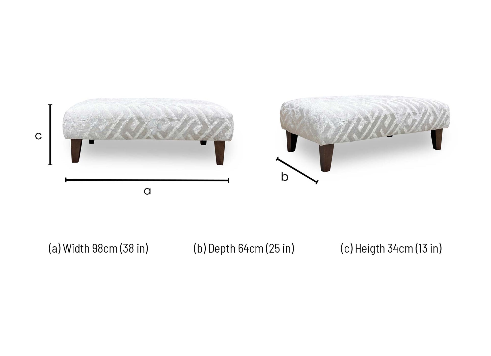 Technical dimension diagram for the ‘Tabitha’ Natural Patterned Fabric Bench Footstool: Width 120cm, Depth 60cm, Height 40cm.