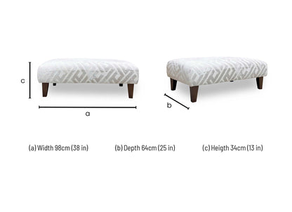 Technical dimension diagram for the ‘Tabitha’ Natural Patterned Fabric Bench Footstool: Width 120cm, Depth 60cm, Height 40cm.