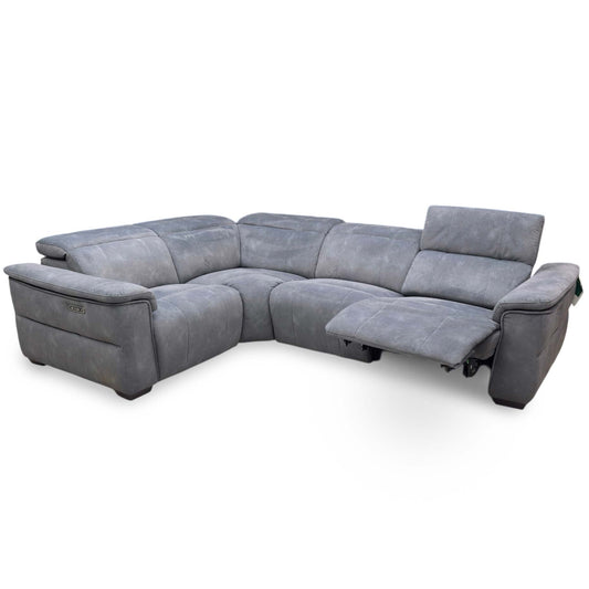 Full view of the ‘Inca’ Left Hand Facing (LHF) corner sofa in Dexter Shadow Charcoal Grey velvet, featuring a modern low-profile design and sleek metal feet.