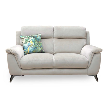 Front shot of the modern dark metal feet, showing the high-quality craftsmanship and stable support of the sofa base.