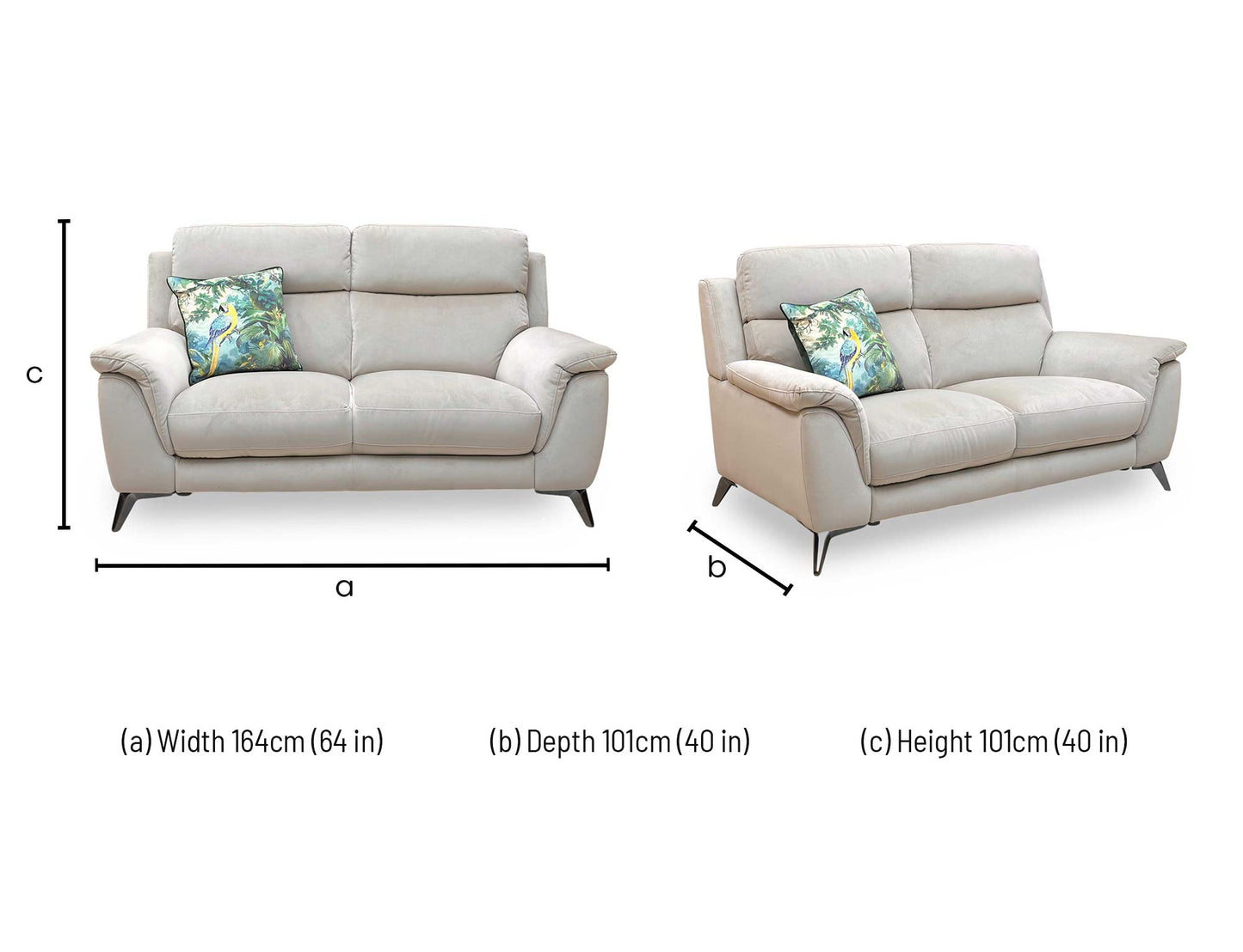 Technical dimension diagram for the ‘Contempo’ Light Khaki Velvet 2-Seater Sofa: Width 182cm, Depth 105cm, Height 85cm.