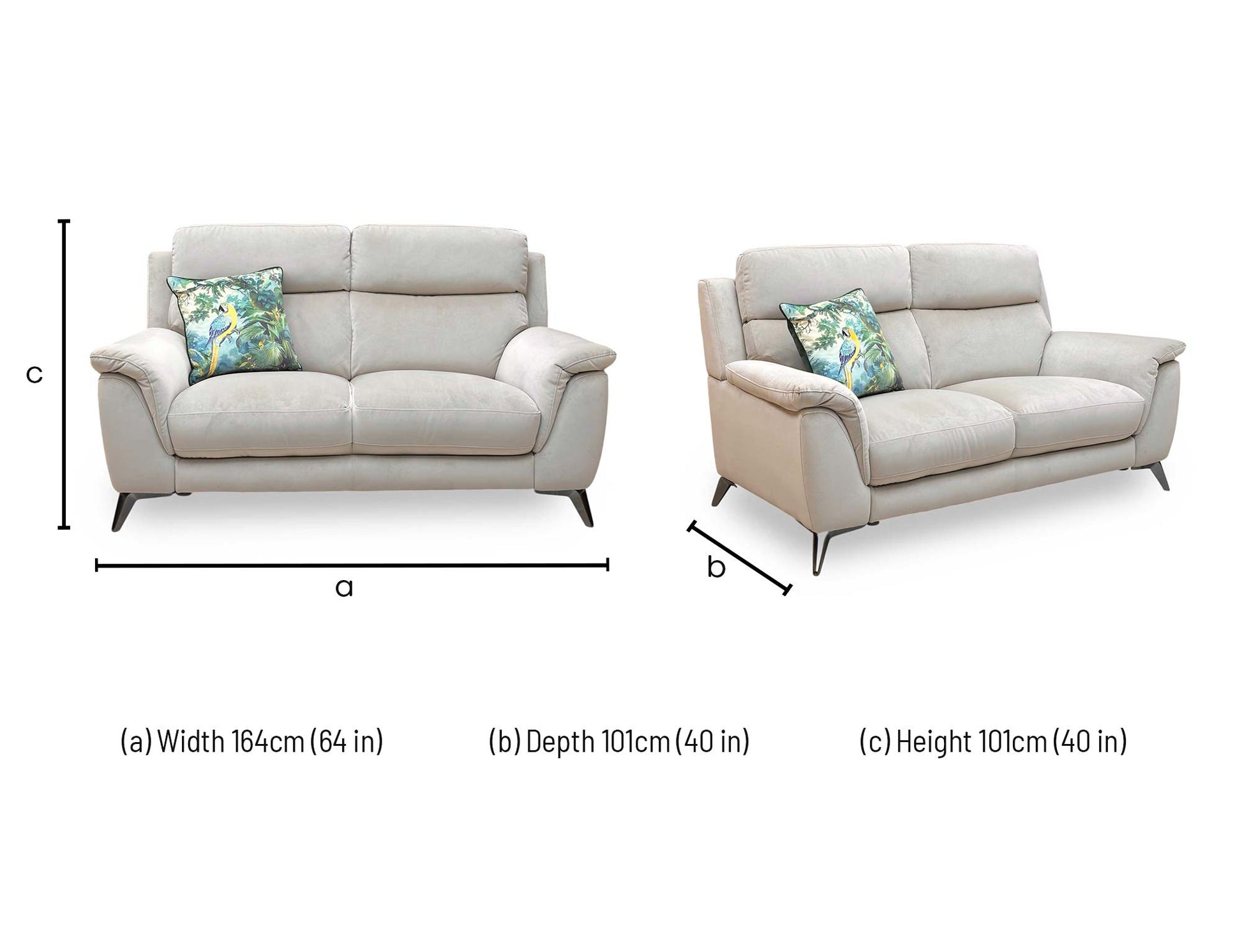 Technical dimension diagram for the ‘Contempo’ Light Khaki Velvet 2-Seater Sofa: Width 182cm, Depth 105cm, Height 85cm.