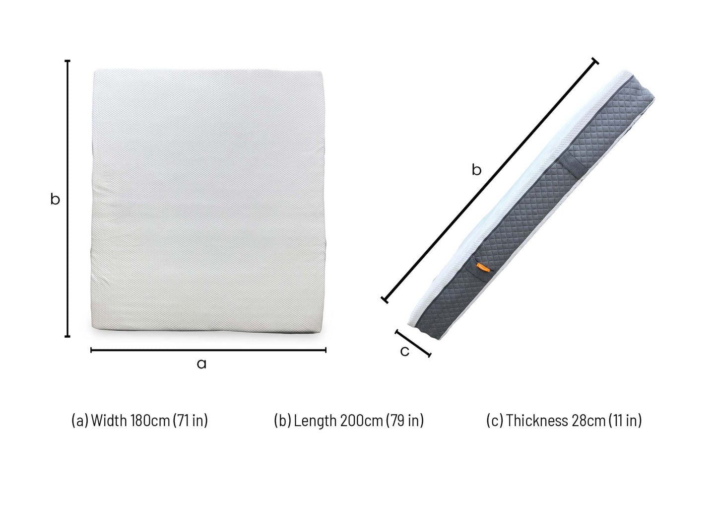 Technical dimension diagram for the ‘Emma Original’ Super King Mattress: Width 180cm, Length 200cm, Depth 25cm.