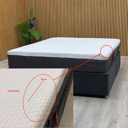 Emma Mattress Original Hypoallergenic Spring Free Foam Mattress - King - quality inspection photo highlighting a mark on the cover fabric with measurement annotation