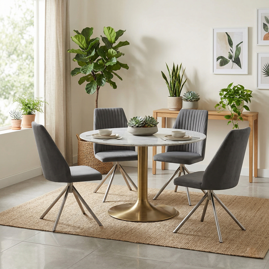 ‘Grigio’ Grey Fabric Swivel Dining Chairs - Set of 4