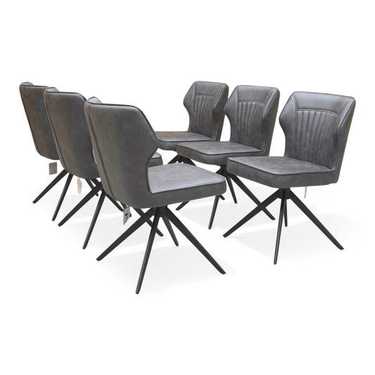 ‘Aydin’ Dark Grey Faux Leather Swivel Dining Chairs - Set of 6