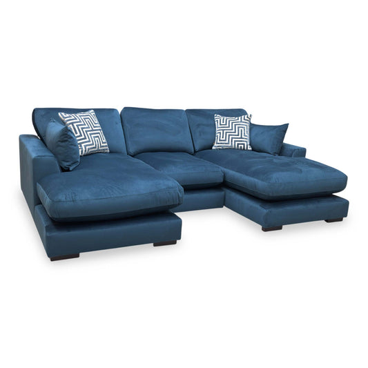 ‘Plush’ Dark Blue  Sensual Velvet Formal Back Small Double Ended Chaise