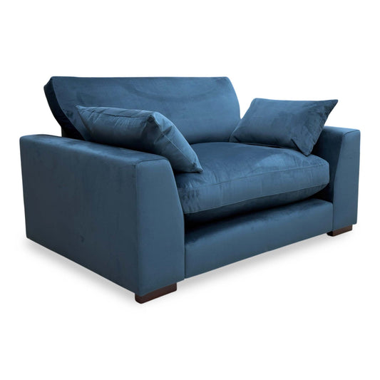 ‘Plush' Dark Blue Sensual Velvet Formal Back Cuddler Chair