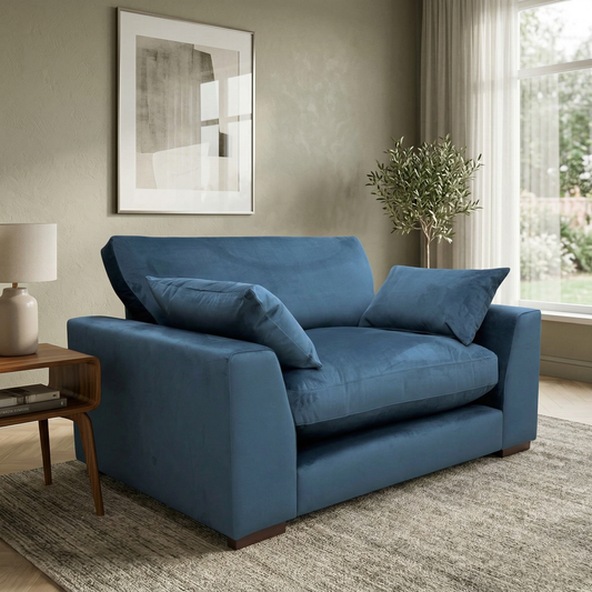 ‘Plush' Dark Blue Sensual Velvet Formal Back Cuddler Chair