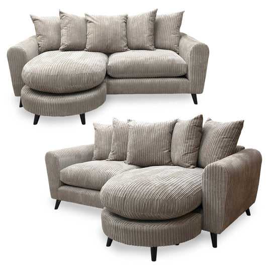 ‘Honey’ Nutmeg Brown  Honey Soft Jumbo Cord Fabric Pillow Back 4 Seater Lounger Sofa