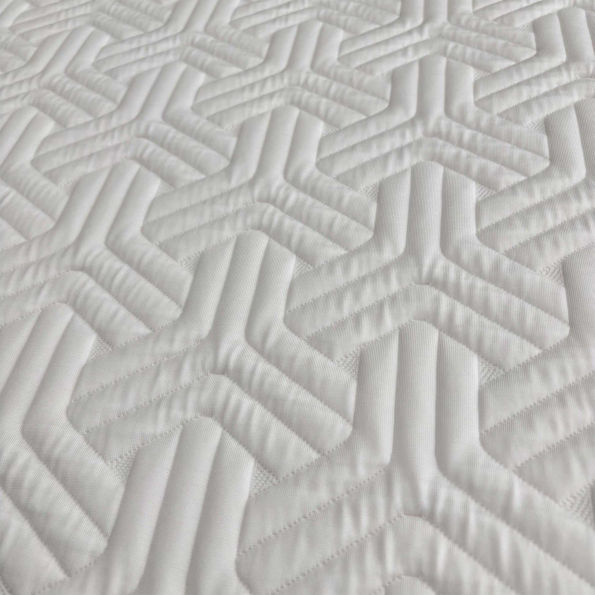 Close up view of the mattress edge, showing the 26cm depth and the durable fabric side panels designed for edge-to-edge support and longevity.