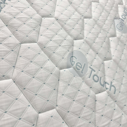 View of the mattress on a bed frame, demonstrating its generous Super King size and medium-firm profile.