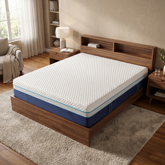 Bed room of the base layer of the mattress, showing the non-slip fabric designed to keep the mattress secure on the bed frame.