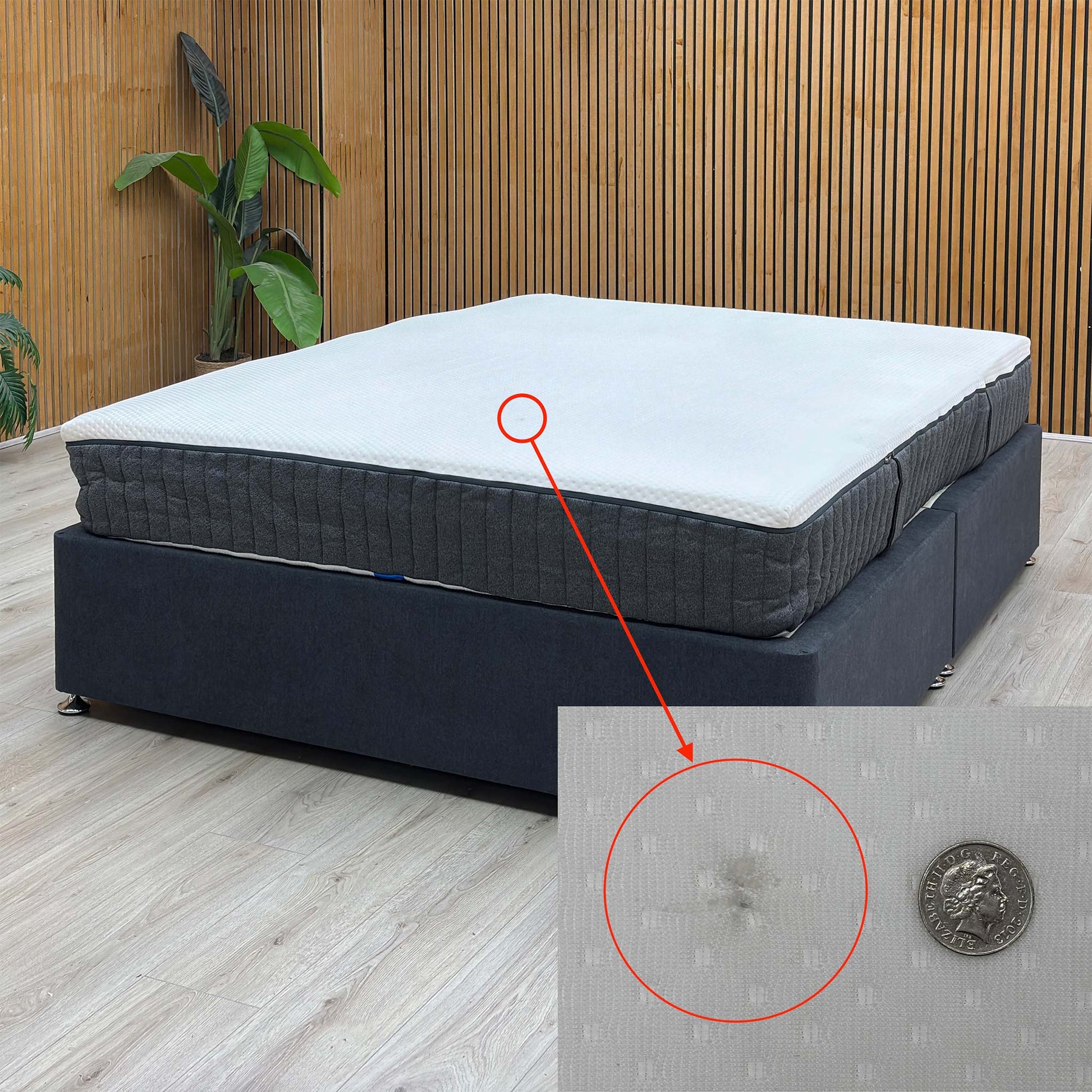 Damage close up shot of the Emma foam mattress contouring to body weight, illustrating the targeted pressure relief for shoulders, hips, and spine alignment.