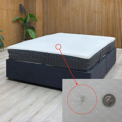 Damage close up shot of the Emma foam mattress contouring to body weight, illustrating the targeted pressure relief for shoulders, hips, and spine alignment.