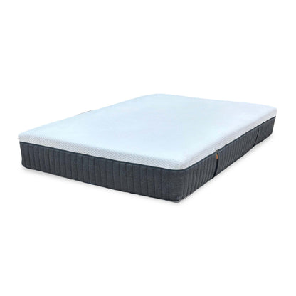 Top view of the ‘Emma Original’ Double Mattress, showing the motion isolation technology and how the foam layers adapt to back, side, and stomach sleepers.