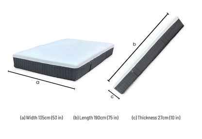 Technical dimension diagram for the ‘Emma Original’ Double Mattress: Width 135cm, Length 190cm, Depth 25cm.