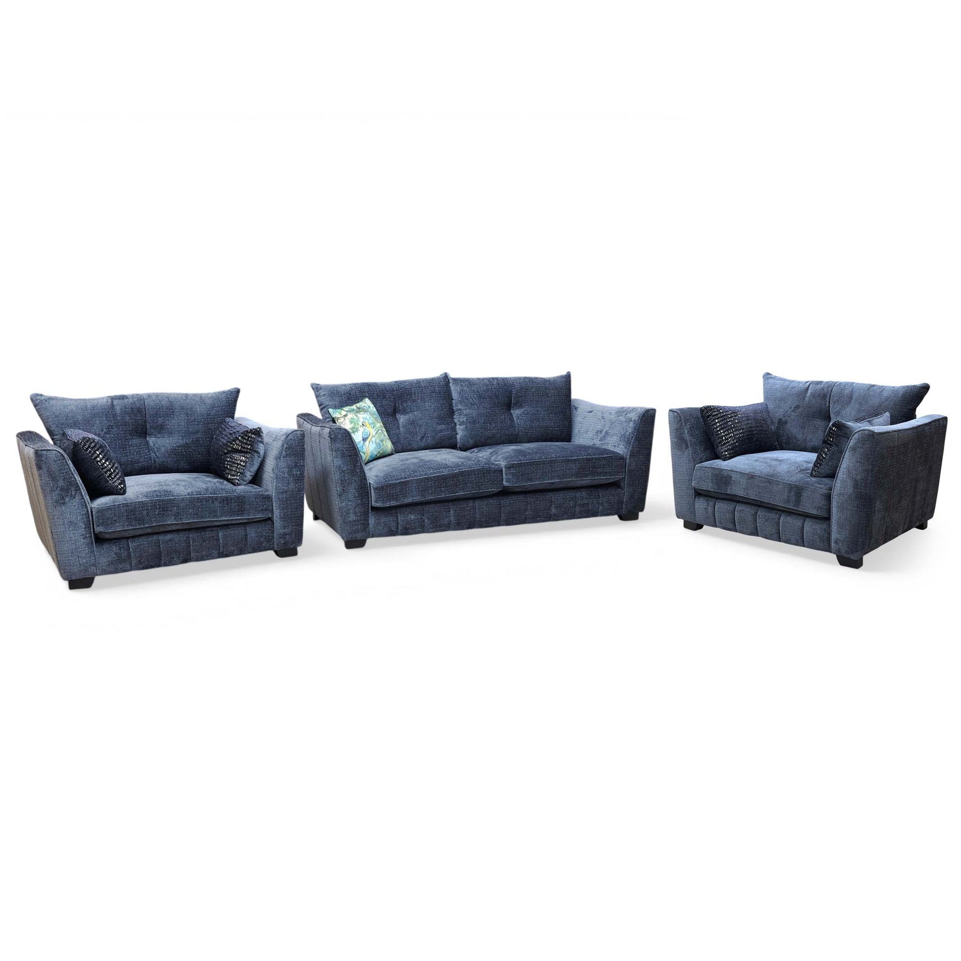 ‘Allure’ Coco Indigo Woven Fabric Set: 3 Seater Classic Back Sofa & 2 x Classic Back Snuggler Chairs Set - product photo 4