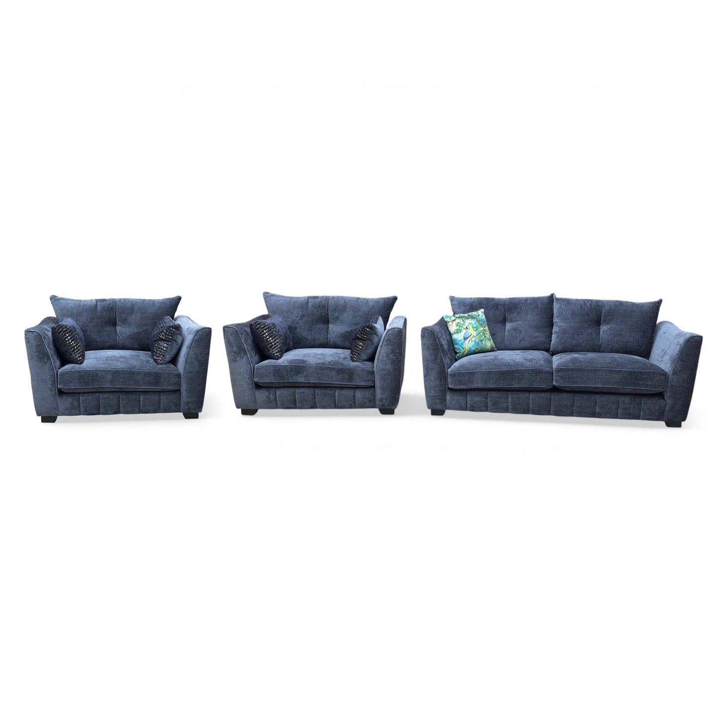‘Allure’ Coco Indigo Woven Fabric Set: 3 Seater Classic Back Sofa & 2 x Classic Back Snuggler Chairs Set - product photo 5