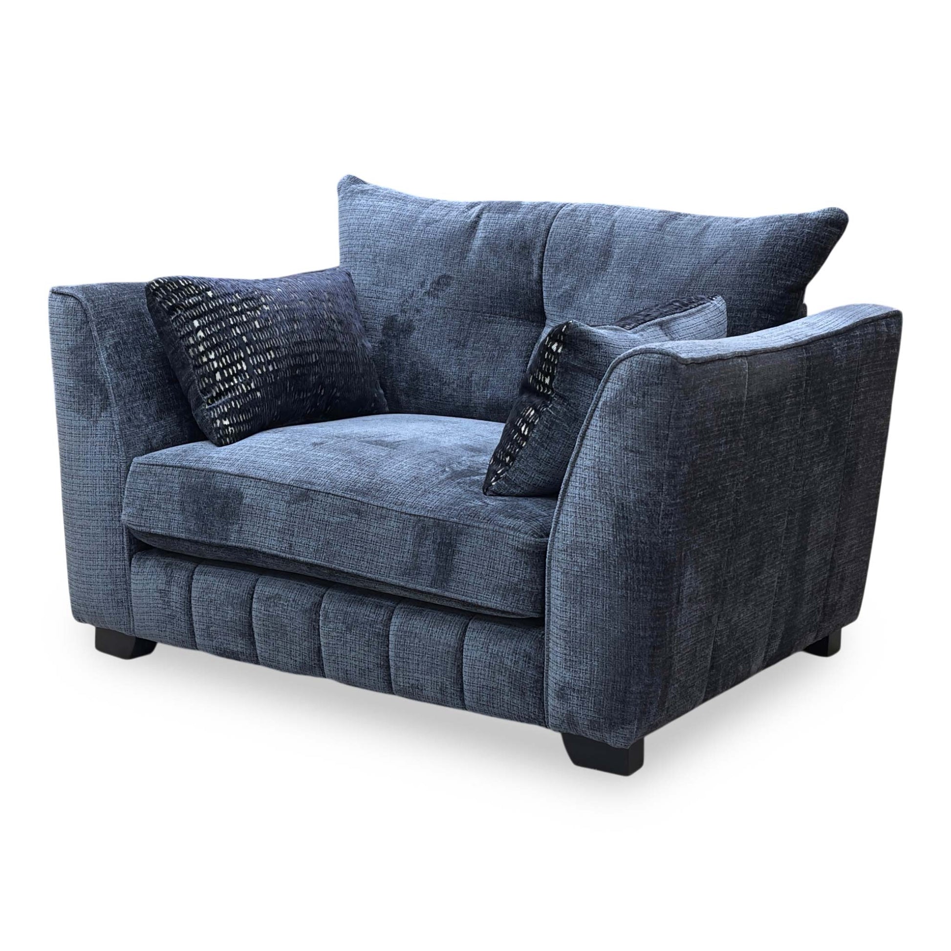Side profile of the Allure chair, emphasizing the graceful curve of the arms and the clean, timeless lines of the classic back support.