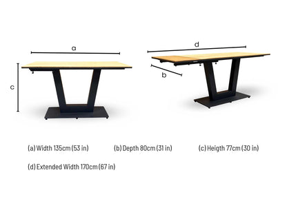 ‘Venus’ Earth Finish Solid Oak 135cm Fixed Dining Table + Extension Leaf