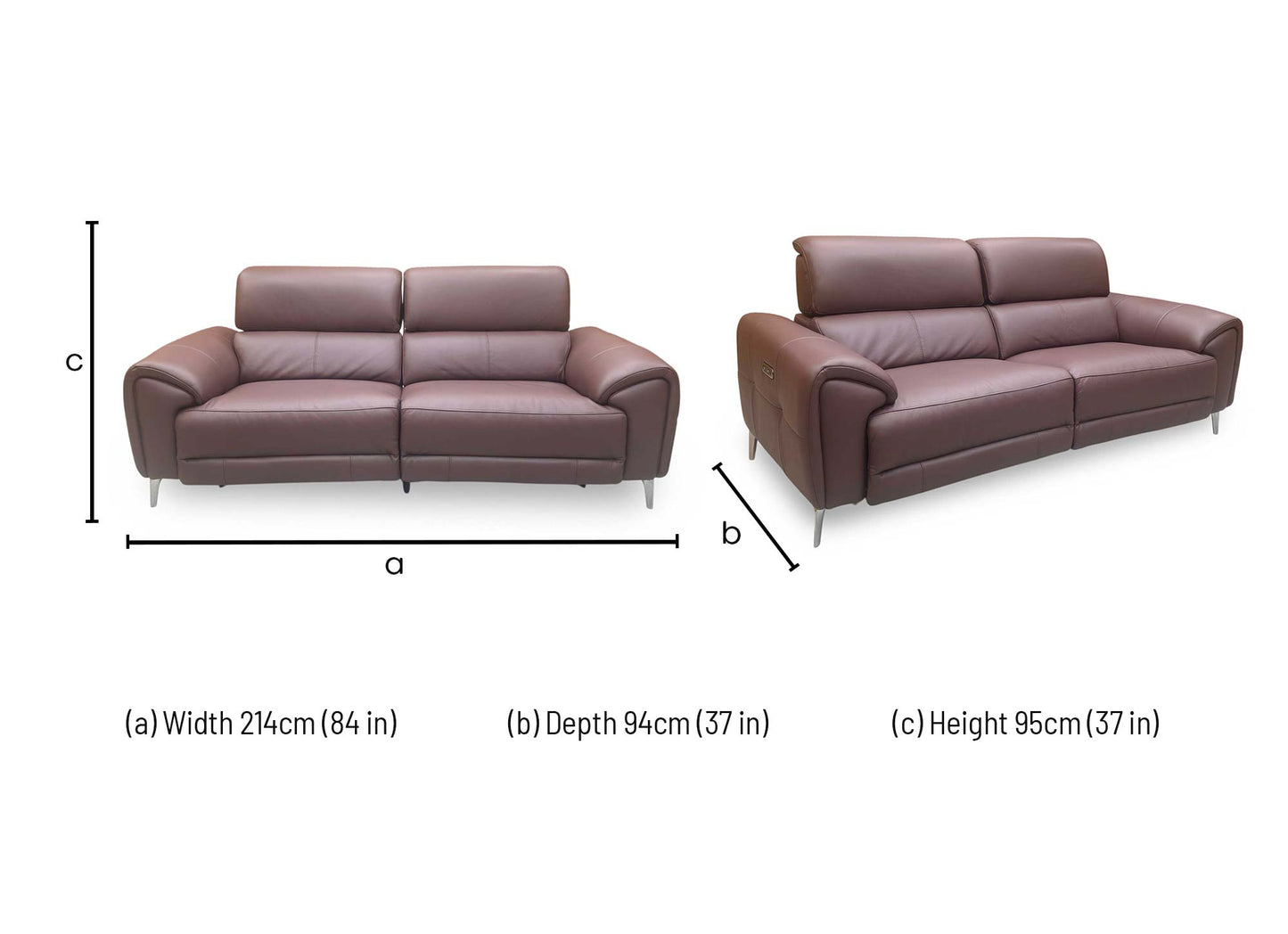 ‘Vino’ Cat-40:30 Oslo Mulberry Burgundy 3 Seater Power Recliner Sofa with Power Headrests