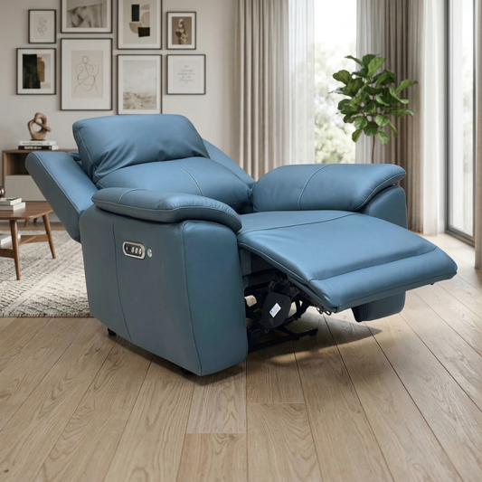 ‘Utah’ Midnight Jade Teal Matte Le-9324 Leather Power Recliner Armchair with  Power Headrest, Power Lumbar and Heated Seat