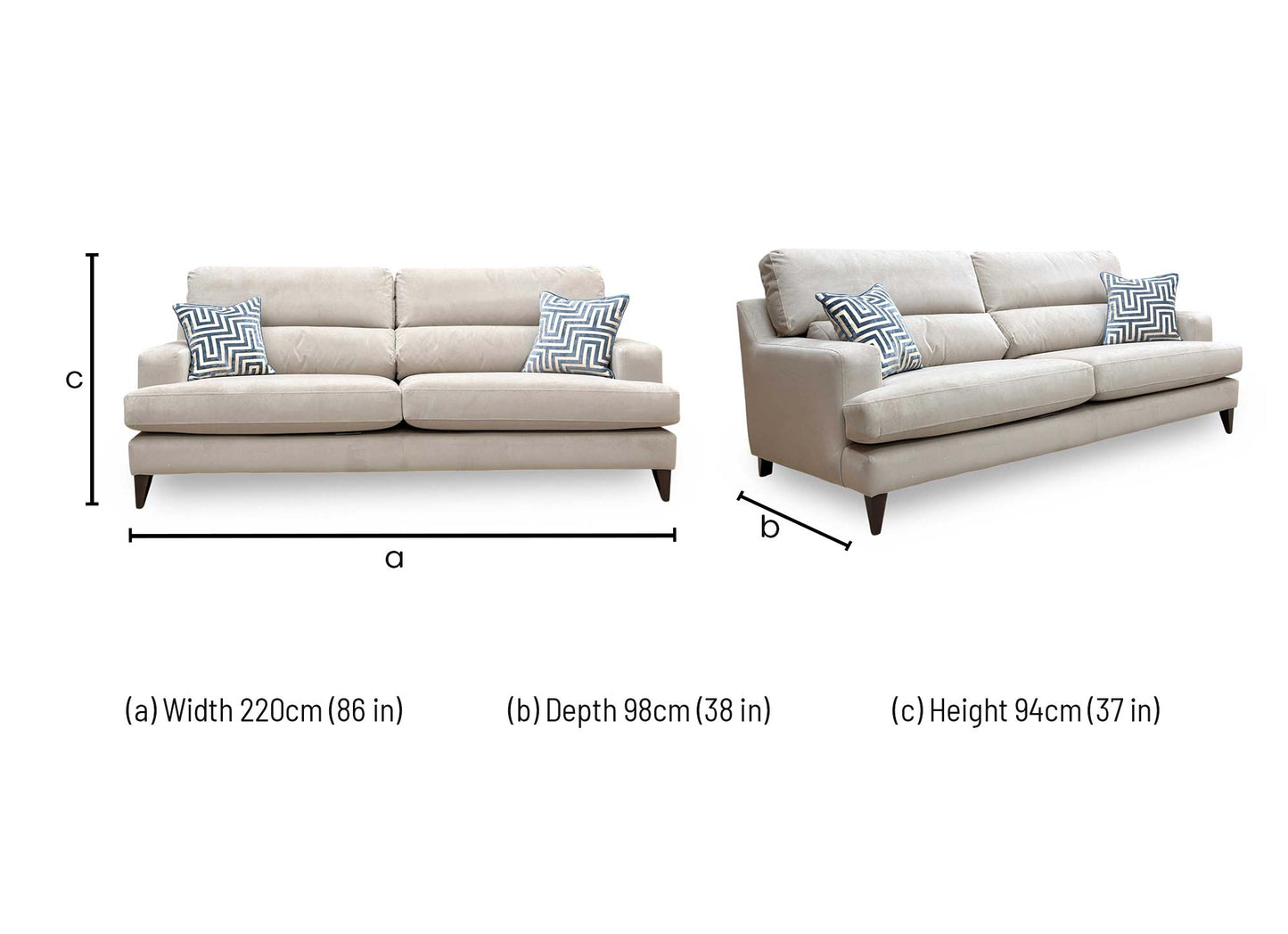 ‘Romilly’ Qui193 Quiet Fawn Oatmeal Wa Ft Velvet 4 Seater Sofa