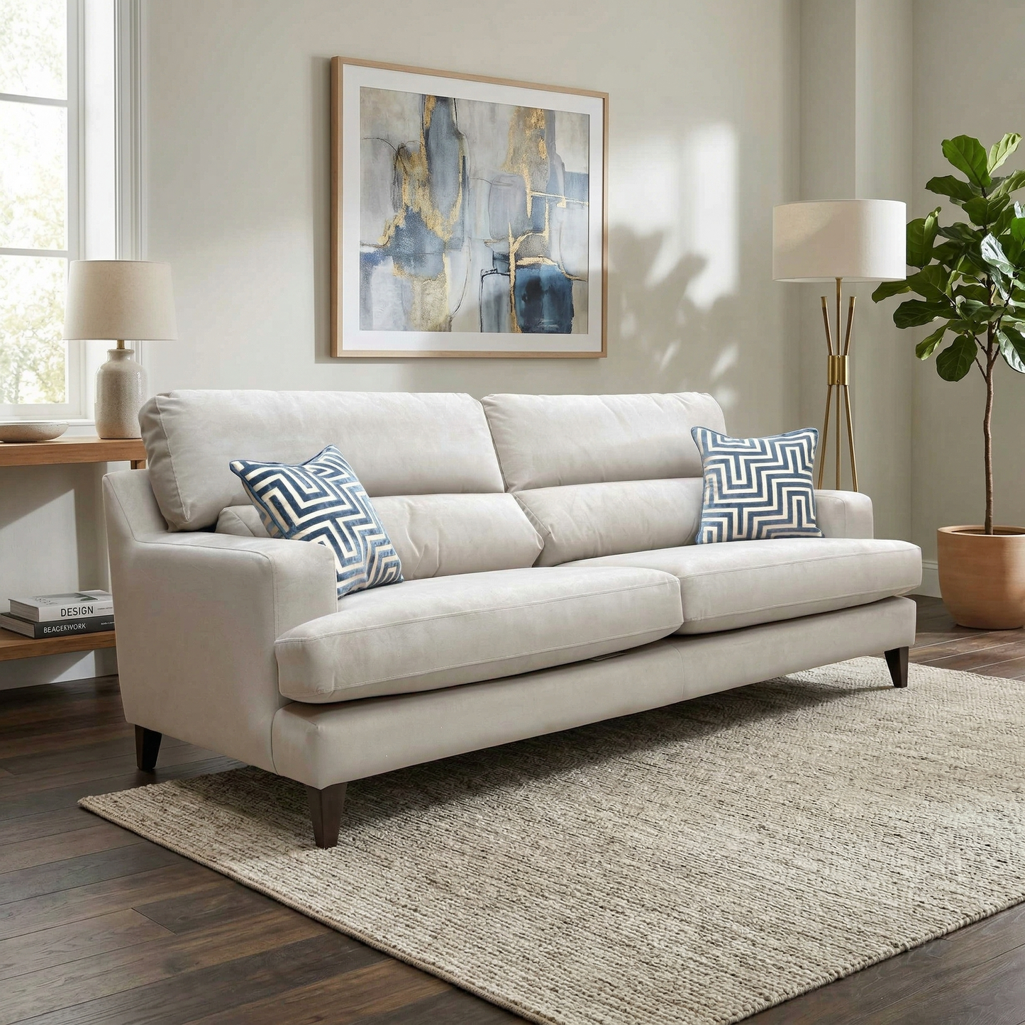 ‘Romilly’ Qui193 Quiet Fawn Oatmeal Wa Ft Velvet 4 Seater Sofa
