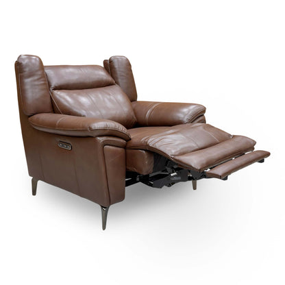 Full view of 'Panache’ Chocolate Brown Cat-60:08 Leather Power Recliner Chair