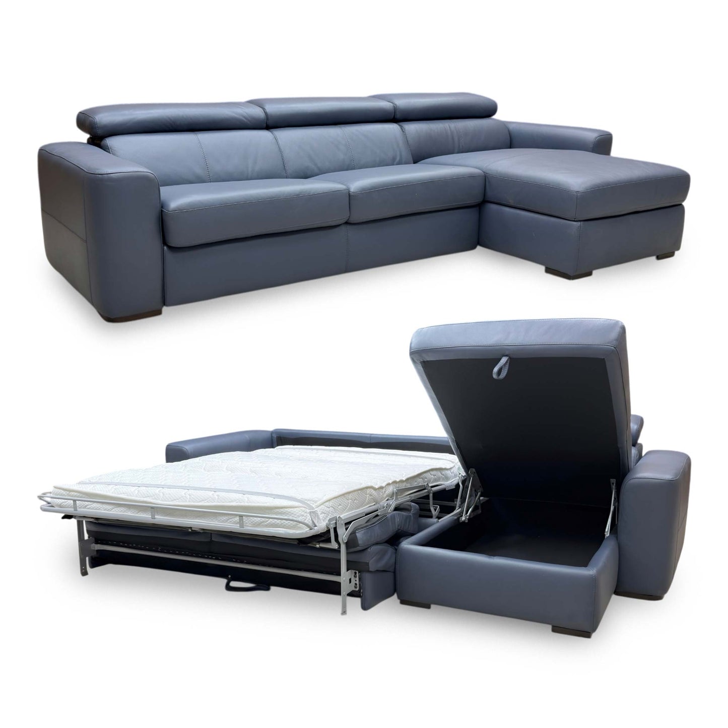 World of Leather ‘Infinity’ Nc-313e Ocean Blue Leather Right Hand Facing Corner Chaise Sofa with Storage